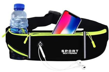 Diffaxy Ceinture de course, sac de course léger avec poche pour bouteille d'eau, ceinture de course réglable avec sac pour téléphone pour la course et les activités de plein air, noir, Noir , Pour