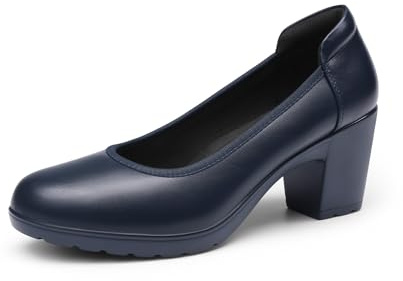 DREAM PAIRS Damen Chunky Geschlossene Zehe Niedrige Blockabsätze Arbeit Pumps Bequeme Runde Zehe Kleid Hochzeitsschuhe,Size 39W,Navy Blue,DWUWPU2502