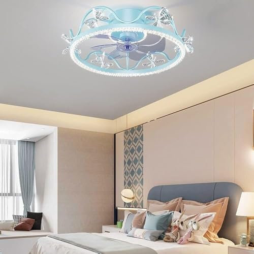 Ventilador de techo nórdico de 20 pulgadas, lámpara de techo moderna para decoración de dormitorio de niña, ventilador con control remoto, ventilador de techo silencioso de 3 velocidades con luz LED