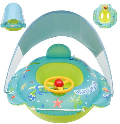 SouiWuzi Baby Pool Float, Baby Pool Float con baldacchino, Bambino in PVC Gonfiabile con Volante, seggiolino da Nuoto per Ragazzi di 1-4 Anni