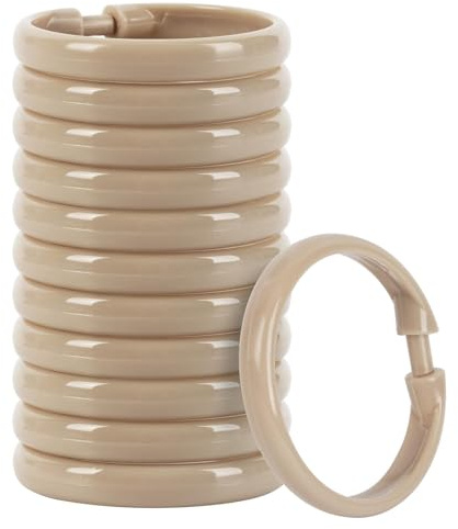 Shower Curtain Rings Plastic Curtain O Rings Hook Hanger Bath Drape Loop Clip Glide 12 Pack (Beige)