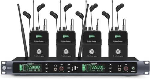 EM200 UHF Kabelloses In-Ear-Monitorsystem, 2-K, 4 Bodypacks, Mono-IEM-System für Musiker, verwendet für Bühne, Band, Aufnahmestudio und Live-Auftritte