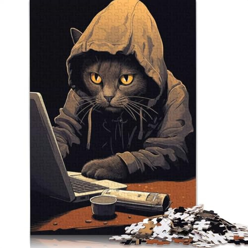 1000-teiliges Puzzle „Katze sitzt am Computer“ für Erwachsene, aus Pappe, 38 x 26 cm / 1000 Teile