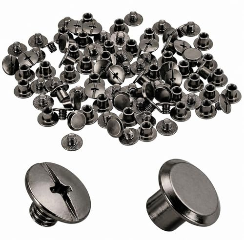 QZKJQDD 20 Stück Buchschrauben, Gürtelschrauben mit Phillips Kopf, M5×6mm Hohlnieten, Buchbinderschrauben Schraubnieten für Taschen,Bücher,Halsbänder, Rucksäcke,Hundeleinen (Gun Black)