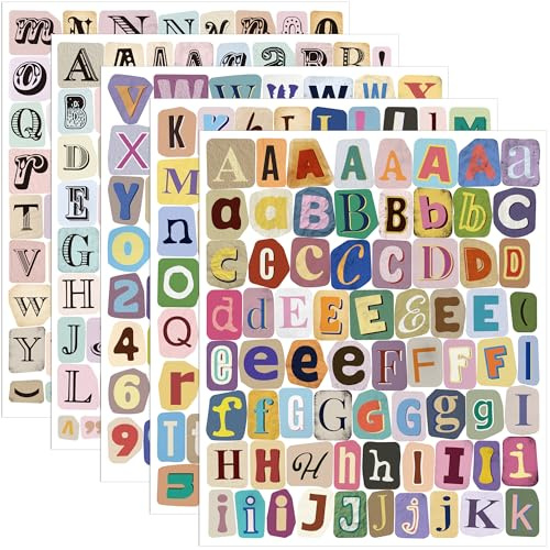 372 Pcs Letter Stickers Small 1 Inch Vintage Alphabet Number for DIY Crafts | Self-Adhesive Letter for Scrapbooking Supplies,Stickers for Scrapbook,Laptop,Water Bottles,Journaling