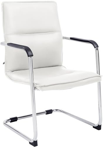 CLP Bürostuhl Seattle I Komfortabler Besucherstuhl Mit Kunstlederbezug I Modernes Design, Freischwinger Mit Bodenschoner I Gestell In Chromoptik, Farbe:weiß