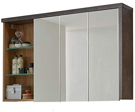 trendteam smart living - Bay - Spiegelschrank - Eiche Riviera/Beton dunkel - moderner Badezimmerspiegel mit 3 offenen Fächern - (BxHxT) 123 x 71 x 18 cm - kratzfest