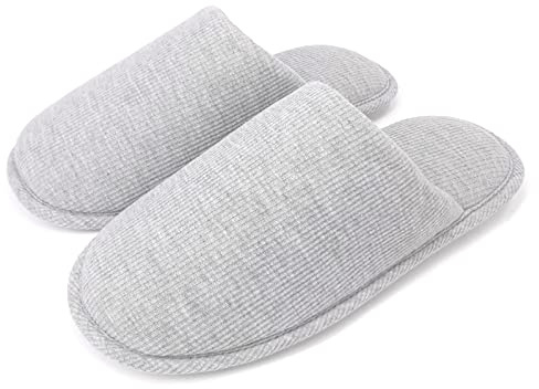 ofoot Pantofole antiscivolo da donna in cotone biologico, soffice memory foam lavabile per la camera estiva, suola in gomma(grigio,EU 37-38)