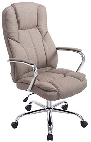 CLP XXL Chefsessel Xanthos V2 Mit Stoff-Bezug I Gepolsterter Bürostuhl Mit hoher Rückenlehne Und Gepolsterten Armlehnen, Farbe:Taupe