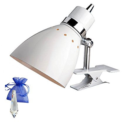 Christoph Palme Leuchten Klemmstrahler Weiß mit E27 Fassung | Industrial Klemmleuchte 230V für LED & Glühlampen | Dreh- und schwenkbar + Gratis Kristall