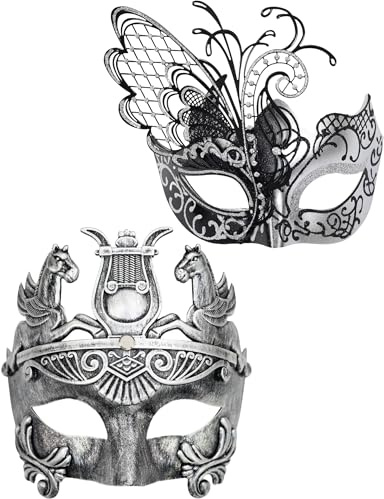 Ubauta Silberne Schmetterlings-Frauen-Maske & griechische Krieger-Männer-Maske venezianische Maskerade-Paar-Masken, für Fasching/Party/Ball Prom