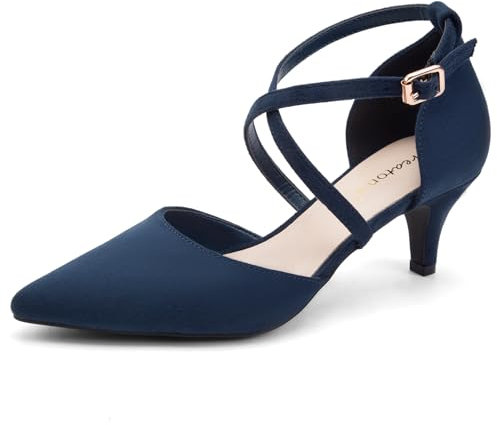 Greatonu Damen Pumps mit Schnürsenkel Kitten Heel Pointed Toe Blau Größe 41 EU