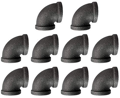 3/4 Pipe Fitting Elbow, Home TZH 10 Pack DN20 Gray Threaded Cast Malleable Iron Elbow for Steampunk Vintage Shelf Bracket DIY Plumbing Pipe Decor Furniture (10, 3/4)