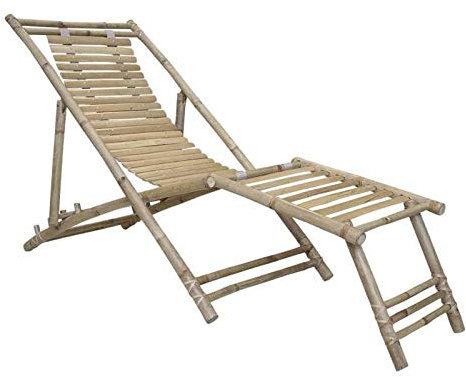 L'Héritier Du Temps Fauteuil Bain de Soleil Siège de Jardin Transat Bas Intérieur Extérieur en Bambou Naturel 59x80x152cm