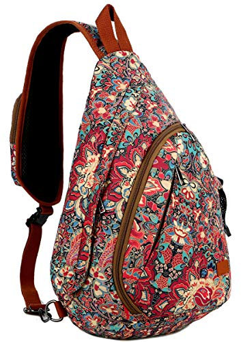 Baosha Sling Rucksack Tasche Crossbody Brusttasche Schultertasche Reise Wandern Daypack für Frauen XB-04 (Blumendrucke HS)