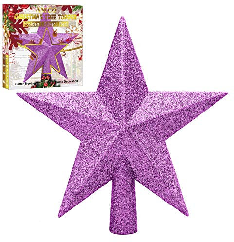 Aneco Glitzer Weihnachtsbaum Topper Bruchsicher Weihnachtsbaum Dekoration Baumspitze für Urlaub Ornament oder Heimdekoration (Lila, 10,2 cm)