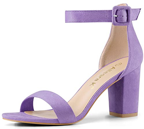 Allegra K Woman Open Toe Chunky High Heel Ankle Buckle Strap Sandals Purple 4 UK/Label Size 6 US