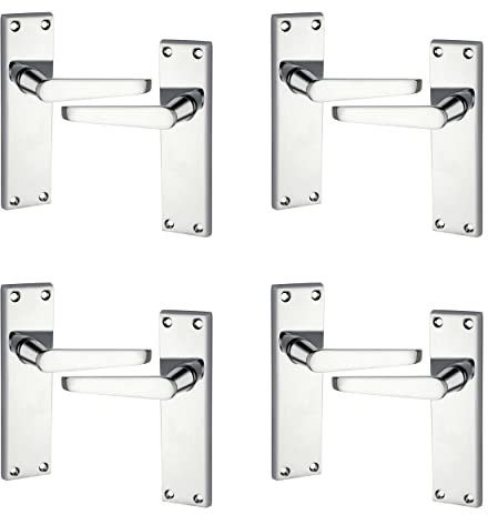 Victorian Flat Door Handle, Internal Door Handle, Premium Aluminium & Zinc Pressure Die Cast, Polished Chrome Door Latch – Luxury Finish, Rust-Resistant, Ergonomic Design, 6 Inches, 4 Packs