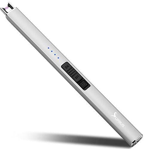 SUPRUS Electric Arc Windproof Flameless USB Rechargeable Lighter with Safety Lock for Candle BBQ Camping (Silver)