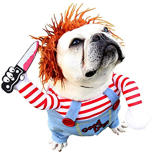 PIXRIY Divertente costume per cani di Halloween Novità Vestiti per cani Cosplay con parrucca vestito per cani e gatti di piccola taglia media
