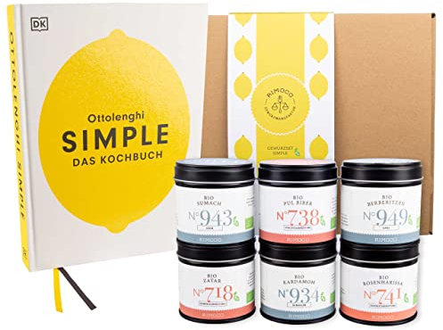 Rimoco Ottolenghi Geschenkset Simple - Set Inhalt: Ottolenghi Simple Das Kochbuch - Gewürze: Sumach 60g, Harissa 55g, Pul Biber 70g, Kardamom 45g, Zatar 50g, Berberitzen 40g
