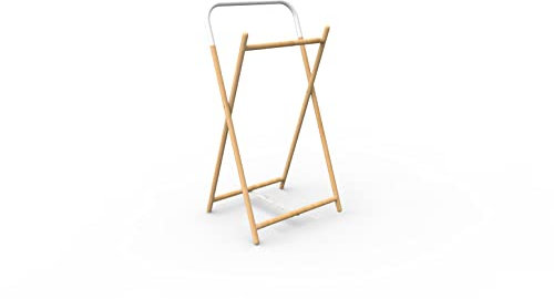 Box and Beyond Porte-Serviettes en Bambou et métal - 2 Barres de penderie - Naturel/Blanc - 84x45x36cm