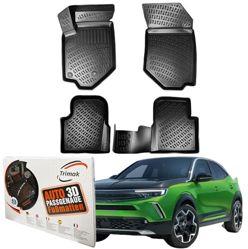 Trimak Passgenau 3D Fussmatten Auto Kompatibel mit Opel Mokka B ab 2021 Nicht geeignet für Elektro Auto Zubehör 1. Und 2. Reihe Gummimatten Autos TPE Allwetter Geruchlos rutschfest Schwarz