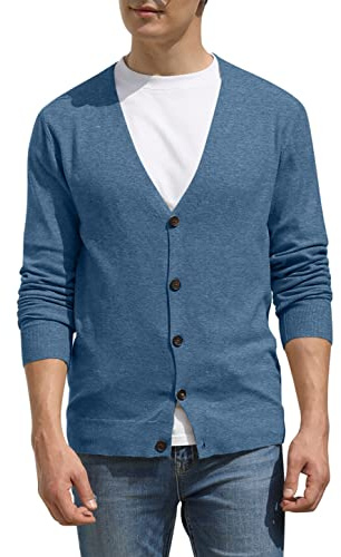 Hisir Cardigan da uomo in maglia leggera e classica morbida lana con scollo a V cardigan con bottoni, maglia a maniche lunghe pullover per uomo, regalo da uomo