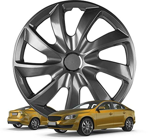 Walser Premium Radkappen Turbine Graphite, 4er Set Radkappen Auszeichnung Sehr Gut*, Radzierblenden 14 Zoll, Radblenden für Alufelgen Stahlfelgen, Auto Radzierblende Graphit - Made in Europe