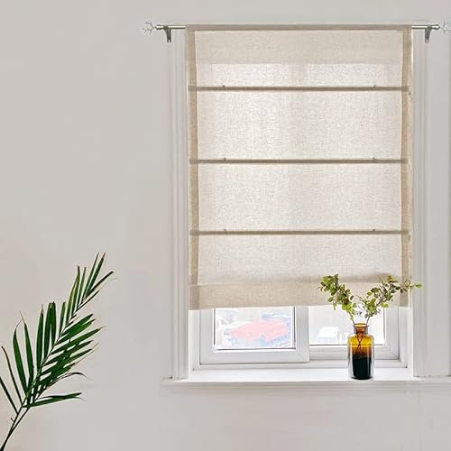 Yaland Tenda a pacchetto con cordoncino, in lino, opaca, 40 x 150 cm, colore: sabbia