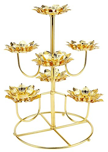 LNQ LUNIQI Ghee Lamp Golden Lotus Ghee Lamp Holder Butter Lamp Holder Tibetan Brass Oil Lamp Lotus Candle Stand for Temples Home Table Decorative