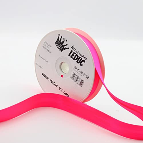 Leduc 20 Meter Neon-Neon-Schrägband – 5 Farben – für Doppelnähte, 8 + 20 + 8 mm, Fluo, 100 % Acetat, italienische Qualität, 7113 Neon Pink