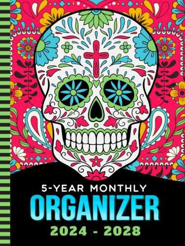 5-Year Monthly Organizer 2024-2028: Hardcover / Dated 8.5x11 / With To Do Lists - Goal - Reminder - Note Sections / Personal Organizing Gift / Pink Blue Green Sugar Skull Art Cover
