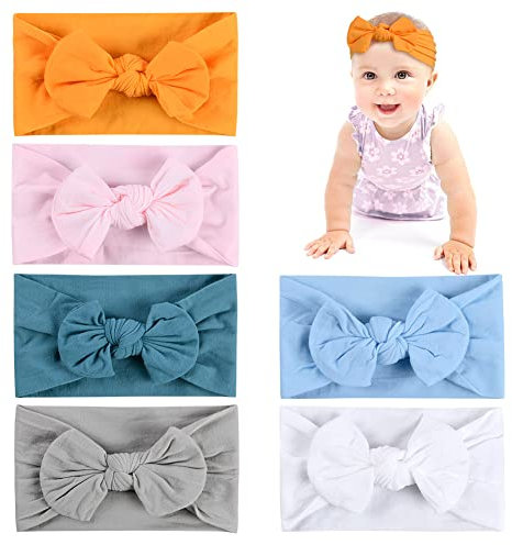 Aolso Fascia Capelli Neonata, 6 Pezzi Fiocchi Fasce Capelli Neonata, Nylon Fascia Capelli Bambina Elastica Fascia Neonata per Bambina Neonata 0-3 Anni