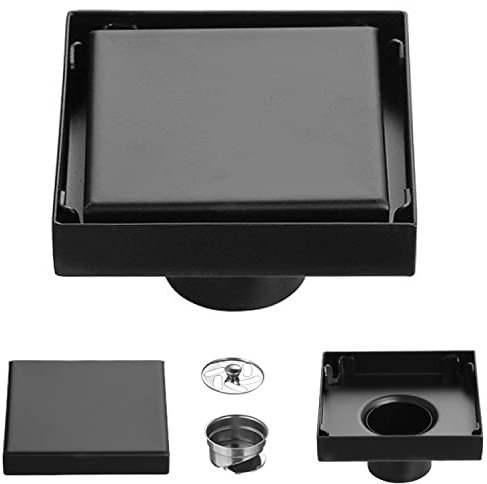 Desagüe de Piso Cuadrado, Puerta de Desechos Escurridor, Drenaje de Agua de Ducha Invisible, Desagüe de Ducha de Negro, Adecuado para Baños, Inodoros, Prevención de Derrames y Olor (Negro)