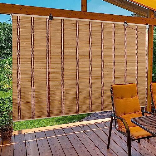 WAYRGN Bambus Rollo,Retro Bambusrollo,Raffrollo Bambus,Bambusrollo Outdoor Wetterfest,Sichtschutz Sonnenschutz Bambus Jalousie für Tür & Fenster, 140x100(WxH)