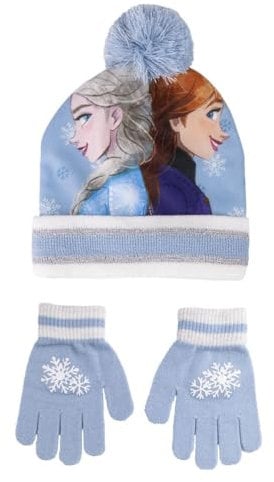 Disney Kids' Standard Blue Frozen Hat and Gloves Set, blue, Estándar