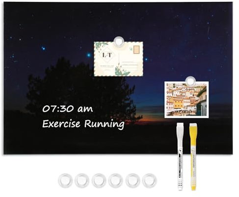 DOLLAR BOSS Magnetic Board Whiteboard 40 x 60cm Magnetic Board for Wall, Magnetic Notice Board Memo Board, Include 6 Magnets 2 Wet Wipe Liquid Chalk Markers, Starry Sky