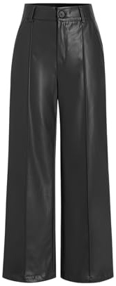 CIDER Faux Leather Solid High Waist Wide Leg Trousers: Black, S