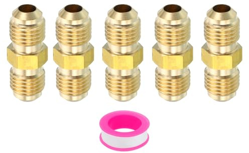 PATIKIL Connettore 1/4 Maschio Flare x 1/4 Maschio Svasato, 5pz SAE 45 Gradi Raccordo Tubo Svasato in Ottone Accoppiatore Adattatore Giunto Tubi Raccordi Rapidi per Refrigerazione HVAC