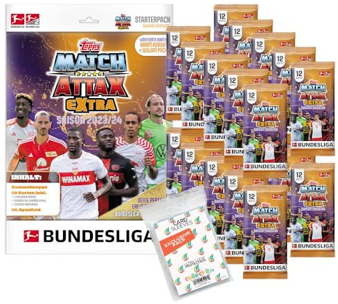 Bundle mit Topps Match Attax EXTRA Bundesliga 2023/24-1 Starter + 20 Booster + Exklusive Collect-it Hüllen