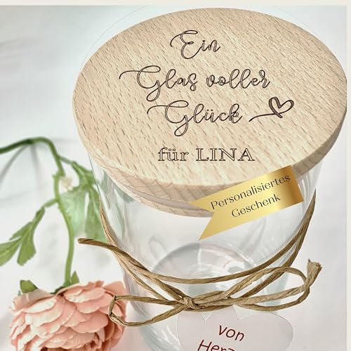 Zarto Dankeschön Geschenke Freundin - Abschiedsgeschenk Kollegin - Personalisiertes Geschenk Oma Mama Schwester - Vorratsglas Gravur Keksdose mit Namen für Lehrerin Hebamme - NEU (Model Lina)