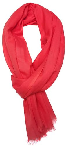 Bovari Schal Damen aus 100% gekämmter Bio-Baumwolle - handgewebt- leicht, atmungsaktiv, dünn - Sommerschal in XL-Größe 180x70 cm (rot/fiery red)