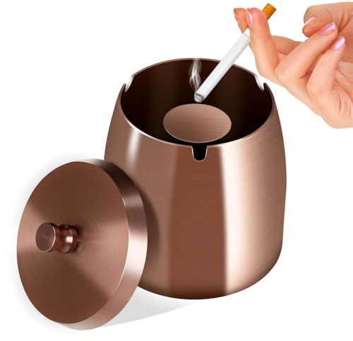 Litimkat Aschenbecher, Aschenbecher für den Außenbereich, Aschenbecher mit Deckel, Edelstahl rutschfester Boden, geeignet für zu Hause, Büro, Schreibtisch, Terrasse, Balkon im Freien (Rose Xin)