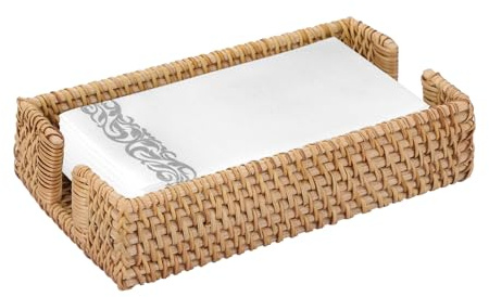 IGNPION Rattan Guest Towel Napkins Holder, Woven Lunch Serviette Napkins Tray, Dinner Paper Tissue Storage Decor Caddy, Disposable Hand Towels Holder for Bathroom