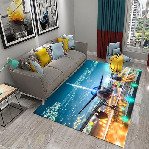 Flughafen Caiguang 3D Gedruckte Matte Teppiche Anti-Rutsch Teppich Teppich Home Decoration Print Schlafzimmer Anti-Rutsch Boden Teppich 200 X 300 cm -Polyester-Soft-Touch -6L2L2J1