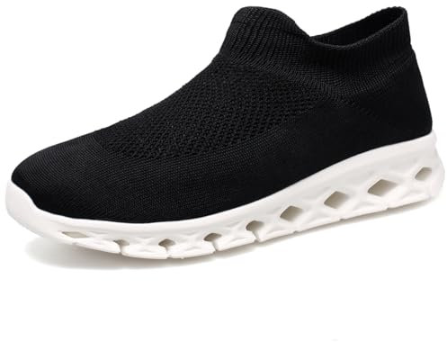FLARUT Slip-On Sneakers Hombres Mujeres Zapatos Deportivos para Correr Fitness Jogging Ligeros para Caminar Entrenadores Zapatos Casual Transpirables Zapatos para Correr en la Calle(Blanco Negro,41)