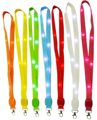 TopHomer 7er-Pack LED-Umhängebänder, Polyester-Umhängeband mit Karabinerhaken für Ausweise, Abzeichen, Schlüssel, 3 Blinkmodi (Batterien im Lieferumfang enthalten)