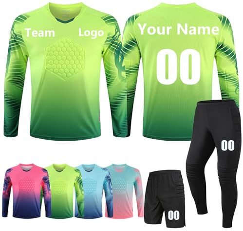COITROZR Torwarttrikot Personalisieren für Kinder, Benutzerdefiniert Torwart Trikots für Herren mit Benutzerdefiniertem Namen Team Nummer Logo(Fluorescent Green)