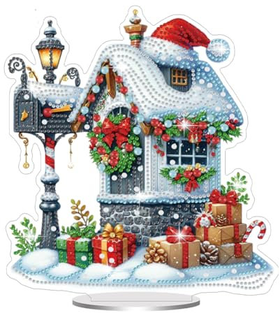 Starnearby DIY Diamond Painting Weihnachten Tisch Deko, 5D Diamant Painting Weihnachten Neu, Diamond Painting Winter Stehend Kunst Set für Anfänger Hausgeschenk Deko (Briefkasten)
